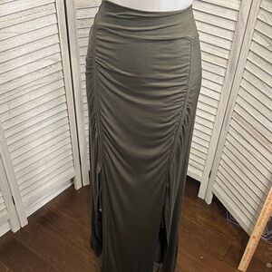 EARTHBOUND Olive Ruched Drawstring Maxi Skirt